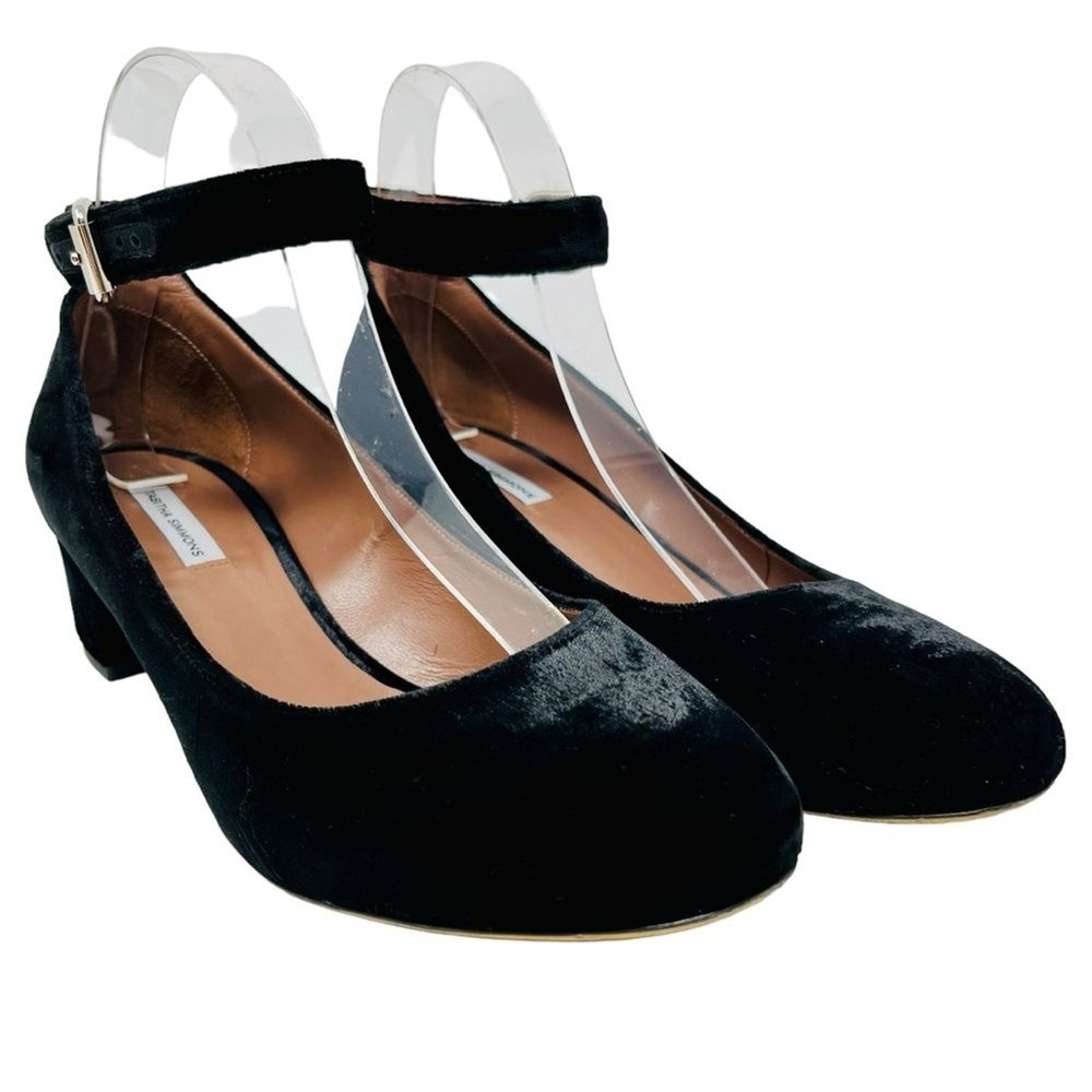 TABITHA SIMMONS Black Velvet Mary Jane Shoes Pumps Block Heel Romance Academia